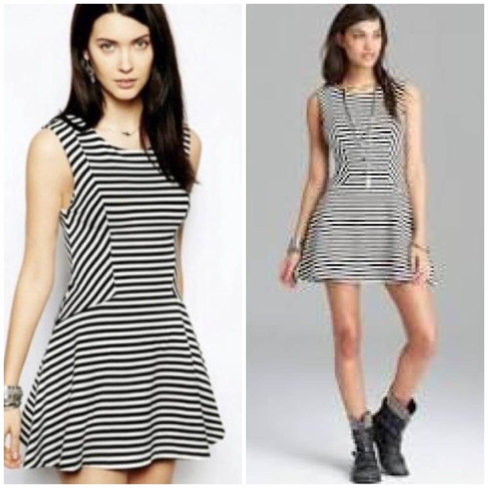 Free People Black & White Striped Fit-and-Flare Mini Dress